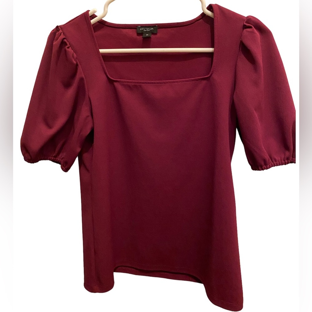 Ann Taylor Puff Sleeve Square Neck Top